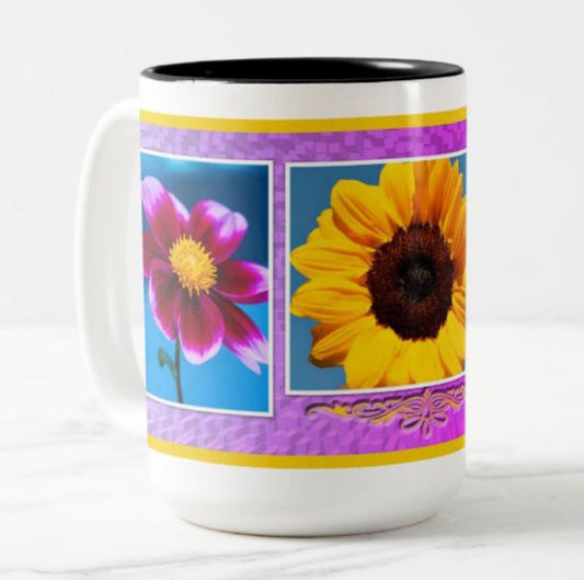 Sunflower, dahlia and daisy.