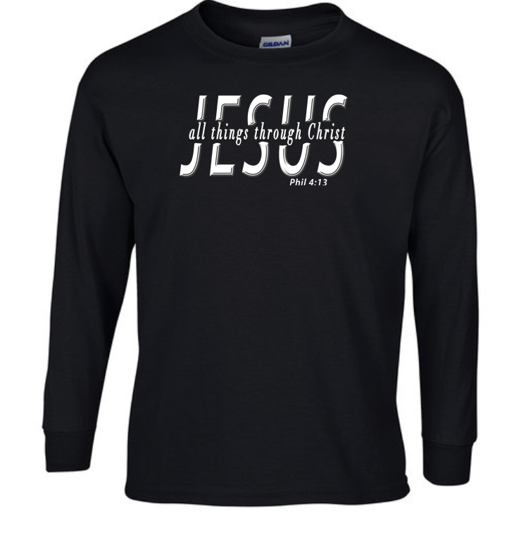 Long-sleeve T-shirt with 'All Things Through Christ'