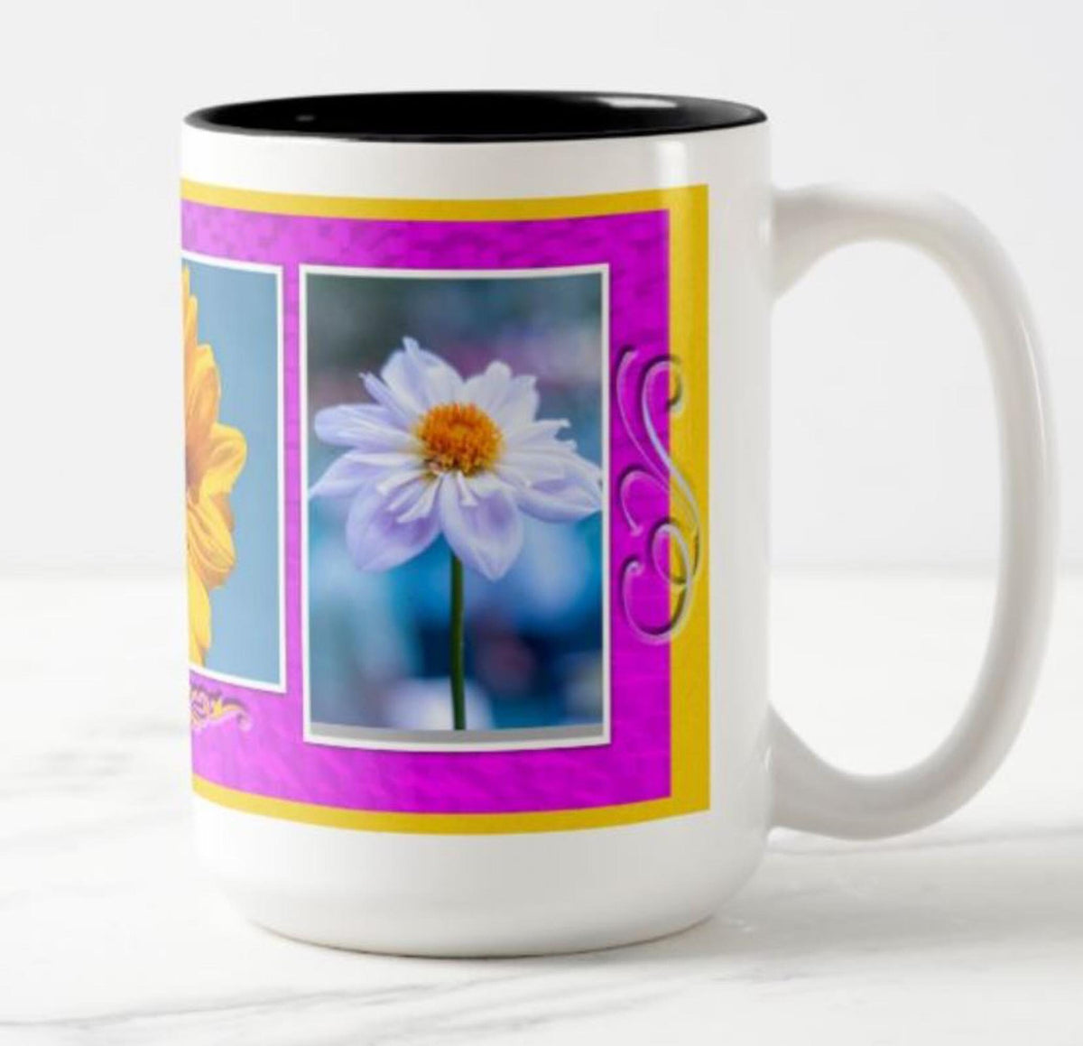 Sunflower, dahlia and daisy.
